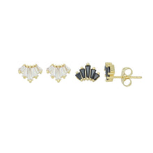 Load image into Gallery viewer, Clear Black Baguette CZ Fan Shape Earrings, Sku#A392