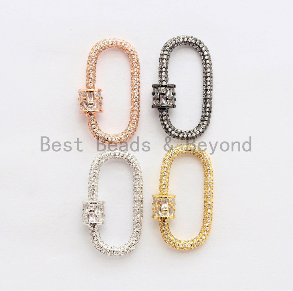 CZ Micro Pave Oval Shape Clasp, Gold/Rose gold/Gunmetal/Silver Plated Clasp, 15x29mm, sku#H144