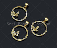 Load image into Gallery viewer, 18k Dainty Gold Butterfly On Round Ring Shape Charms, Dainty Charms, Gold Pendant, Round Ring Necklace Charms, 18x20mm, Sku#LK174