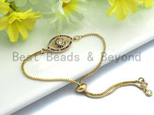 Load image into Gallery viewer, Colorful CZ Micro Pave Evil Eye Shape Connector/Link, Cz Pave Bracelet Necklace Connector in Gold Finish,12x25mm,sku#M252