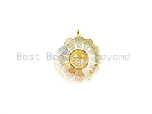 Load image into Gallery viewer, Rainbow Color CZ Micro Pave Smiley Face Sunflower Pendant/Focal, Pave pendant Gold,Silver,Rose Gold,Black plated,44mm,sku#F487