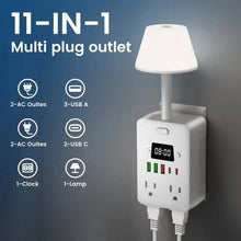 Load image into Gallery viewer, 11-in-1 Multifunctional Power Strip with Desk Lamp, Clock, USB Ports &amp; Surge Protection