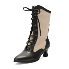 Load image into Gallery viewer, Women's Color-Block Pointed-Toe Over-the-Knee Boots with Front Lacing - Chunky Heel Winter Boots