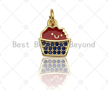 Load image into Gallery viewer, CZ Pave Enamel Cupcake Shape Pendant, Red Blue Cupcake Charm, July 4th Jewelry, 9x11mm,sku#LK117