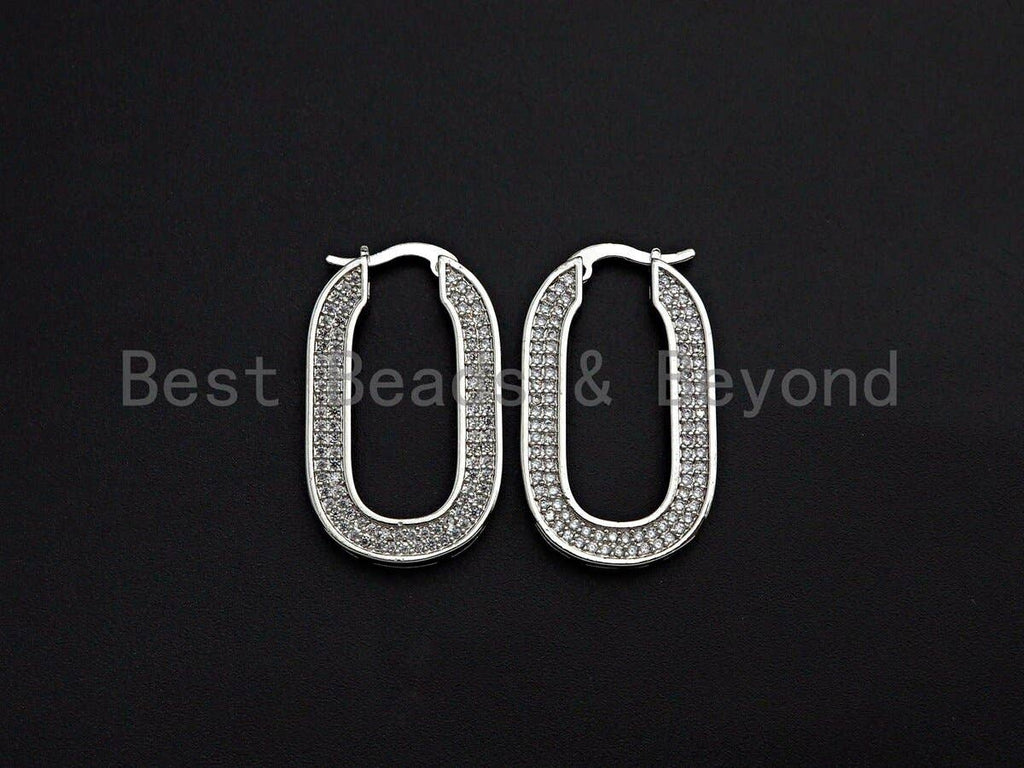 CZ Oval Shape Huggies Earrings, Sku#J249