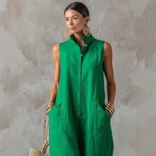 Load image into Gallery viewer, Linen Blend Sleeveless Stand-Collar Jumpsuit – 5 Colors S–3XL