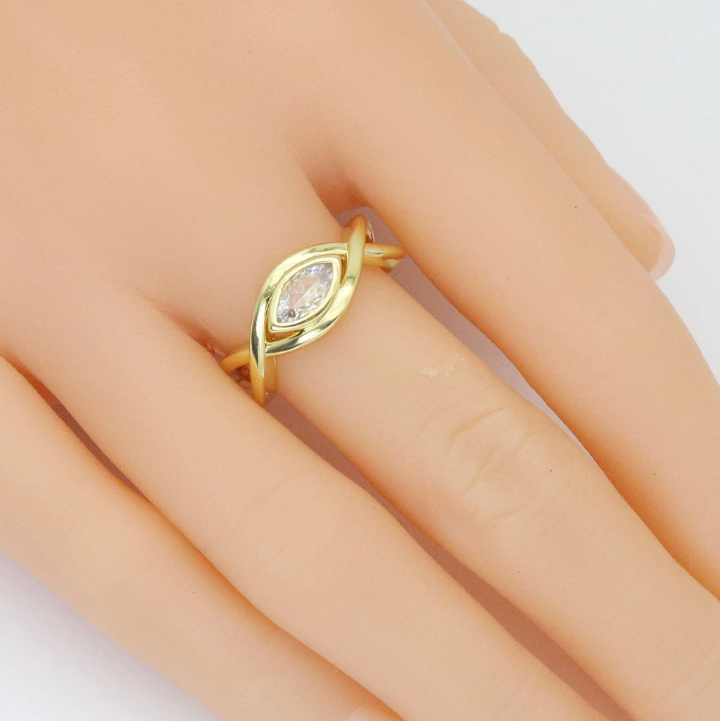 Gold Silver Clear CZ Evil Eye Adjustable Ring, Sku#A236