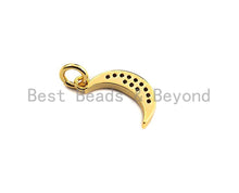 Load image into Gallery viewer, Clear Black CZ Micro Pave Crescent Moon Pendant, Cubic Zirconia Pendant, 24K Gold Tone, 7x14mm, Sku#Z489
