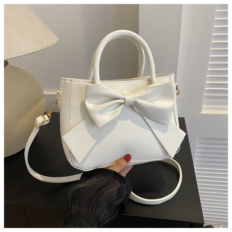 Retro Bow Square Crossbody Handbag - PU Leather Small Shoulder Bag for Women