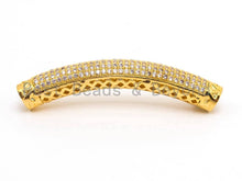 Load image into Gallery viewer, CZ Micro Pave  Half Full Long Curve Tube for Bracelet/Necklace, Cubic Zirconia Separator Tube, 44x6mm Tube Beads, sku#C60