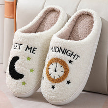 Load image into Gallery viewer, Women's Moon &amp; Clock Print Plush Slippers | Warm Anti-Slip Floor Bedroom House Shoes