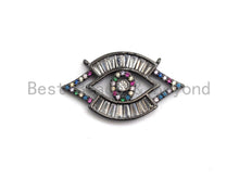 Load image into Gallery viewer, Colorful CZ Micro Pave Evil Eye Pendant with Baguette cz, Colorful CZ,Cubic Zirconia Pendant,17x30mm, 1pc/5pcs, sku#F743