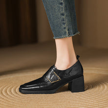 Load image into Gallery viewer, Women's British Style Square-Toe Chunky Heel Pumps | Studded Deep-Vamp High Heels