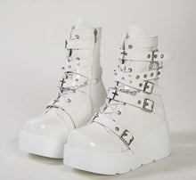 Load image into Gallery viewer, Women's Chunky Round-Toe Dr Martens Style Platform Boots | Side Zipper Wedge Heel