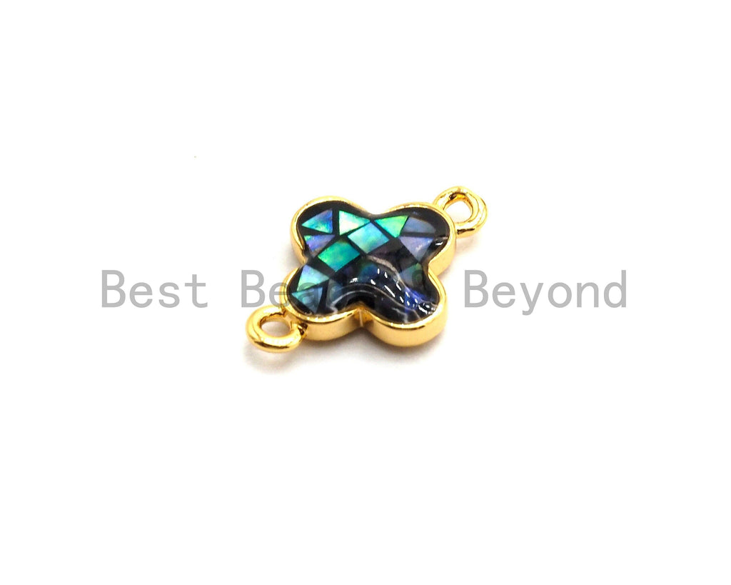 100% Natural Abalone Shell Clover Connector For earrings Necklace Bracelets making, Abalone Charm, Clover flower charm, 10x15mm,SKU#Z294