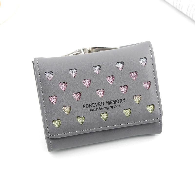 Three-Fold Wallet with Hollowed-Out Heart Design