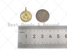 Load image into Gallery viewer, CZ Micro Pave Rose Flower On Coin Shape Pendant/Charm,18K Dianty Gold Medallion Charm, Necklace Bracelet Charm Pendant,15x19mm, Sku#LK251