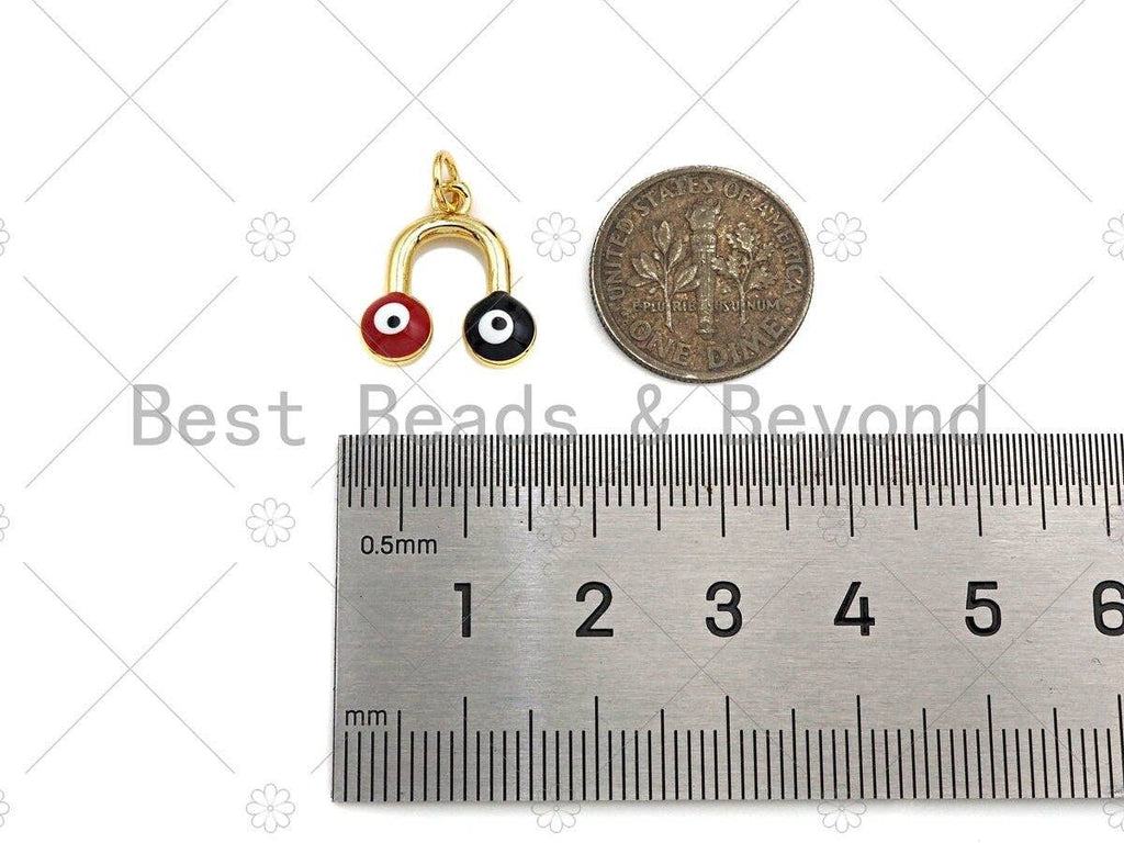 18k Dainty Gold U Shape With Enamel Evil Eye Pendant/Charm, Colorful Enamel Evil Eye Charm, Necklace Bracelet Charm,14x15mm, Sku#LK247