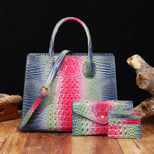 Load image into Gallery viewer, Women's Crocodile-Grain Crossbody Tote Bag Set - 3-Piece Premium PU Leather Handbag Collection