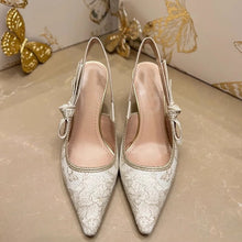 Load image into Gallery viewer, Women's Gold Bow Strap Pointed Toe High Heel Sandals - Elegant Party Heels