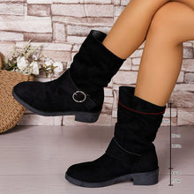 Load image into Gallery viewer, Women's Suede Chunky Heel Ankle Boots - Round Toe Cutout Design Winter Footwear