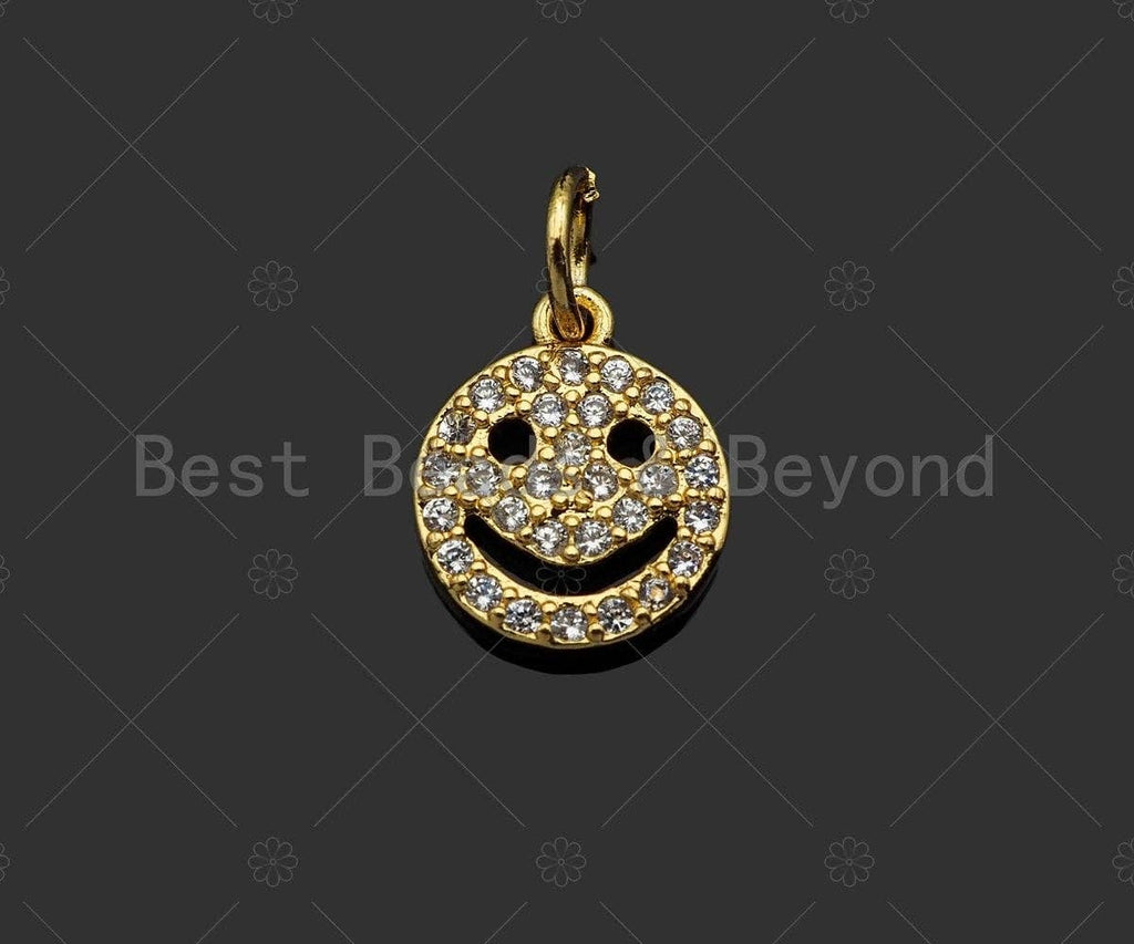 CZ Micro Pave Smiley Face Shape Pendant/Charm,Cubic Zirconia Charm, Necklace Bracelet Earring Charm Pendant,9x11mm, Sku#LK218