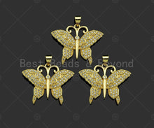Load image into Gallery viewer, Gold Filled CZ Micro Pave Butterfly Shape Pendant, 18K Gold Filled Butterfly Charm, Necklace Bracelet Charm Pendant,28x23mm,Sku#LD92