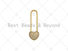 Load image into Gallery viewer, 18K Gold CZ Micro Pave Heart Lock Pendant, CZ Micro Pave Heart pendant, Lock Pave pendant, 11x34mm, sku#LK16