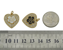 Load image into Gallery viewer, Black White Enamel Rose Flower On CZ Heart Charm, Sku#L671