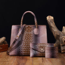 Load image into Gallery viewer, Women's Crocodile-Grain Crossbody Tote Bag Set - 3-Piece Premium PU Leather Handbag Collection