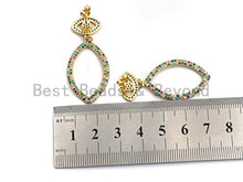 Load image into Gallery viewer, Rainbow CZ Micro Pave Evil Eye With Oval Dangles Earring, Da