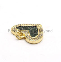 Load image into Gallery viewer, CZ Micro Pave Heart Pendant/Charm, Cubic Zirconia Blue Fuchsia Black Green Heart Pave Pendant,18x21mm, sku#F560
