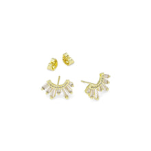 Load image into Gallery viewer, Gold Baguette CZ Half Circle Radial Stud Earrings, Sku#LX424c