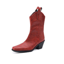 Load image into Gallery viewer, Women's Retro Square Toe V-Cut Mid-Calf Chunky Heel Boots | Synthetic PU | Sizes EU 34–43