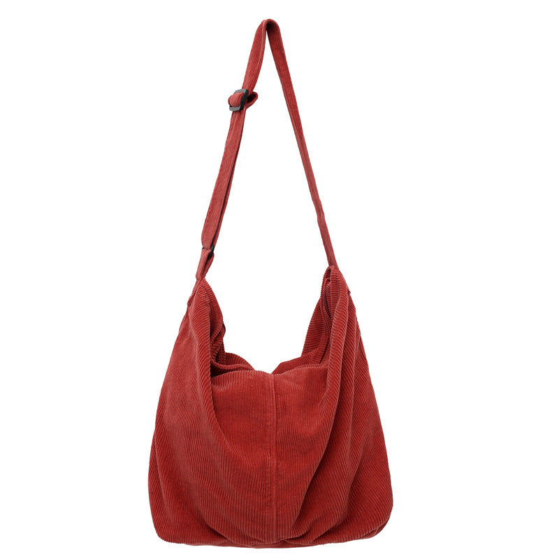 Corduroy Crossbody Bag – Spacious Retro Shoulder Bag for Women | Casual Minimalist Style