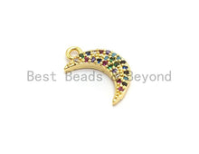 Load image into Gallery viewer, Multi-Color CZ Micro Pave Moon Pendant, Moon Shaped Pave Pendant, Gold plated, 8x14mm, Sku#B112/F757