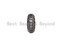 Load image into Gallery viewer, CZ Donut Shaped Micro Pave Space Beads in Antique Silver, Cubic Zirconia Space Beads, Rhidium Rondelle Big hole Beads, 10x5mm, sku#X124