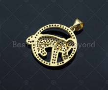 Load image into Gallery viewer, CZ Micro Pave Gold Leopard On Round Ring Shape Pendant, Jaguar Animal Charm, Panther Pave Pendant, Gold plated,18mm, Sku#LK82