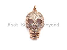 Load image into Gallery viewer, CZ Clear/Black Micro Pave Skull Pendant, CZ Pave Pendant, Gold/Rose Gold/Silver/Gunmetal plated,Halloween Pave, 9x16x28mm, Sku#F809