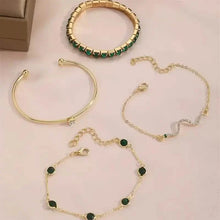 Load image into Gallery viewer, 4pcs Green Emerald Rhinestone Snake Bracelet Set for Women