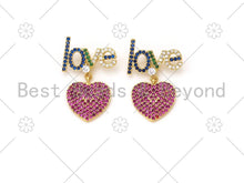 Load image into Gallery viewer, Colorful CZ Micro Pave Love Word With Fuchsia CZ Heart Shape Pendant,18K Gold Filled Love Charm,Necklace Bracelet Pendant,19x28mm,Sku#LK398