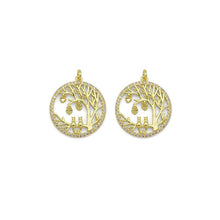 Load image into Gallery viewer, Gold CZ Tree Kitty Heart On Round Circle Charm, Sku#LD422