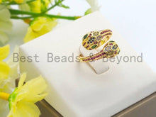 Load image into Gallery viewer, Colorful CZ Micro Pave Two Heads Snake Wrap Spiral Ring, Cubic Zirconia Gold Ring, Adjustable Ring, Open Ring 15x23x17mm,sku#X67