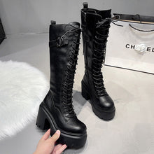 Load image into Gallery viewer, Women's Lace-Up Over-the-Knee Boots - High Heel Chunky Heel Round Toe Side Zipper