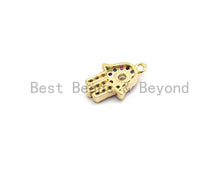 Load image into Gallery viewer, CZ Micro Pave Multi Color Hamsa Hand Pendant, Hamsa Hand Shaped Pave Pendant, Gold plated, 9x13mm, Sku#B114