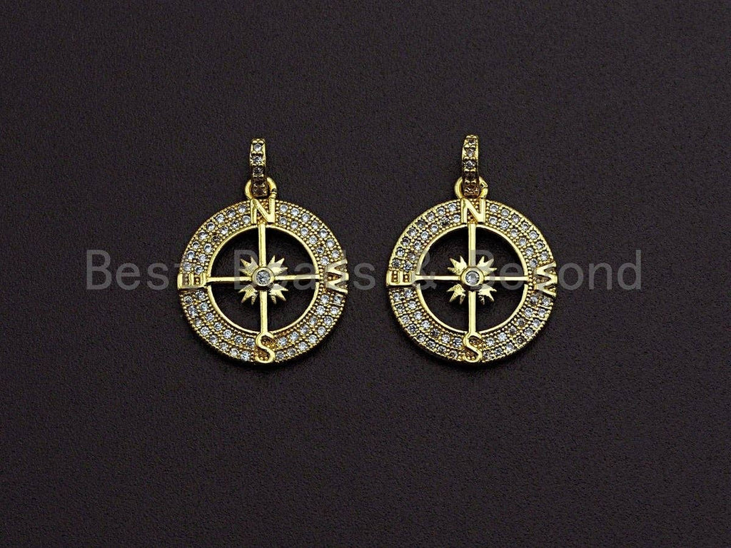 Clear CZ Micro Pave Hollow out Compass Pendant/Charm,Round C