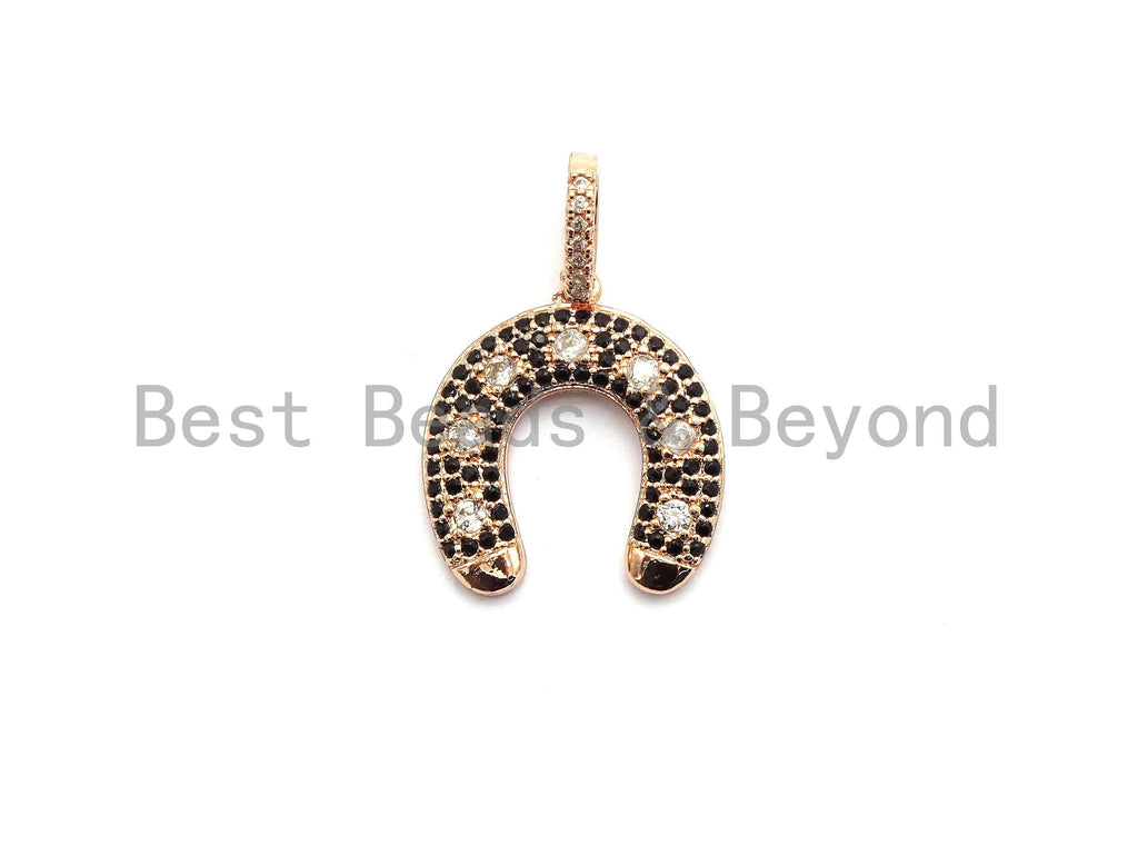 CZ Black/Clear Dual Color CZ Micro Pave Horse Shoe Pendant,