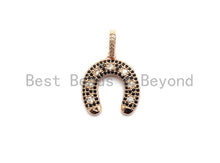 Load image into Gallery viewer, CZ Black/Clear Dual Color CZ Micro Pave Horse Shoe Pendant,