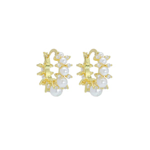 Graduate White Pearl CZ Hoop Earrings, Sku#LD635