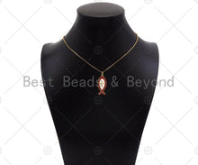 Load image into Gallery viewer, 18K Gold Cross On Red/Black Enamel Fish Shape Pendant,Enamel Charm,Enamel Jewelry,13x31mm,Sku#LK303